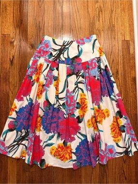 Christopher John Rogers White Skirt with Pink, Purple & Yellow Floral Print